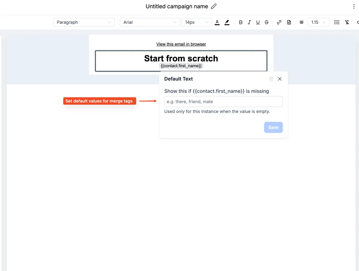 Setting a fallback value on a custom value tag in the email editor