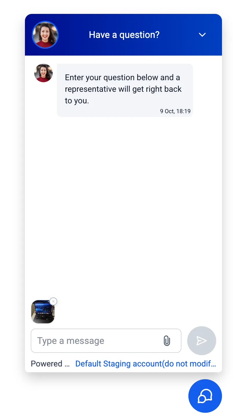 File attachment options in the live chat widget