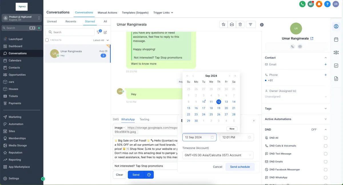 The WhatsApp schedule send control in Conversations