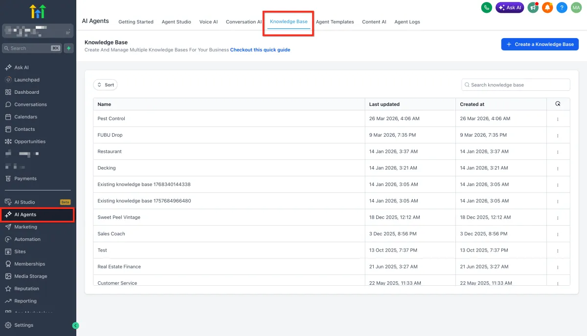 A Google Sheet connected to the AI knowledge base as a live table
