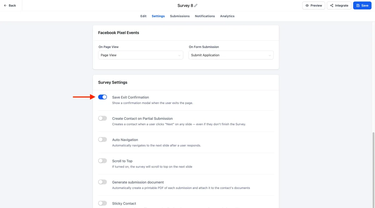 The Resume Progress modal offering to continue a part-completed form