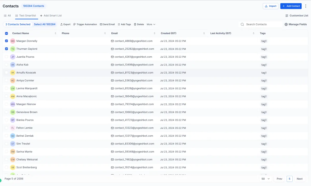 The streamlined contact list interface
