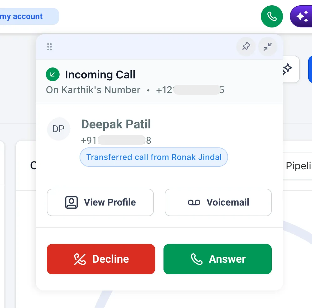 Transferring a live call to a teammate’s configured devices