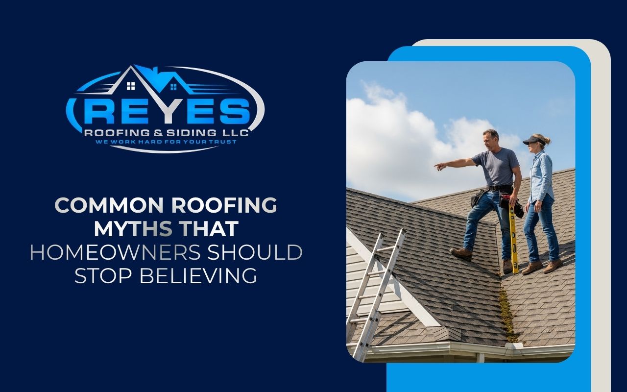 Homeowner learning common roofing myths before planning roof care