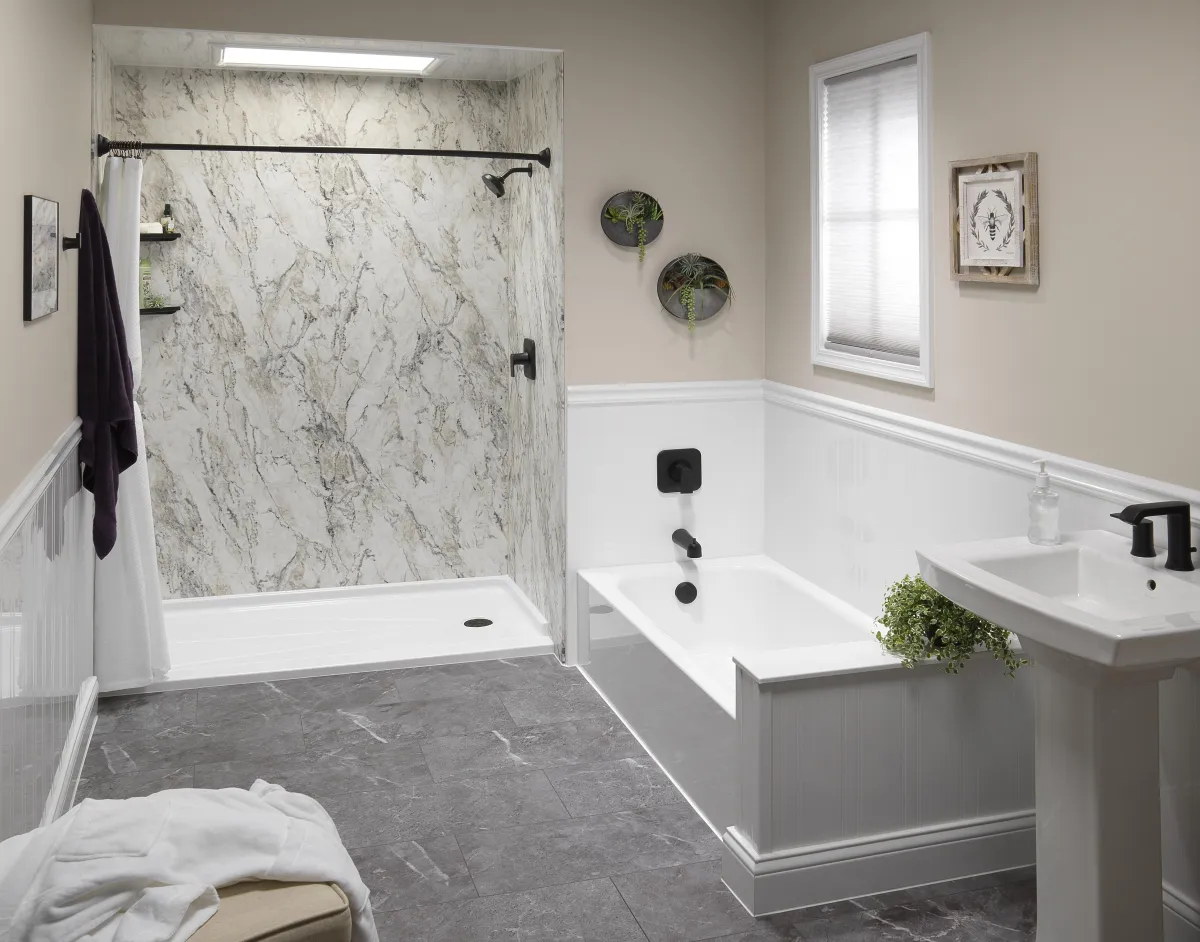 Infinity Premiere Services tub replacement in Northwest Ohio - modern bathroom remodel with durable bathtub installation in Toledo, Perrysburg, and Findlay