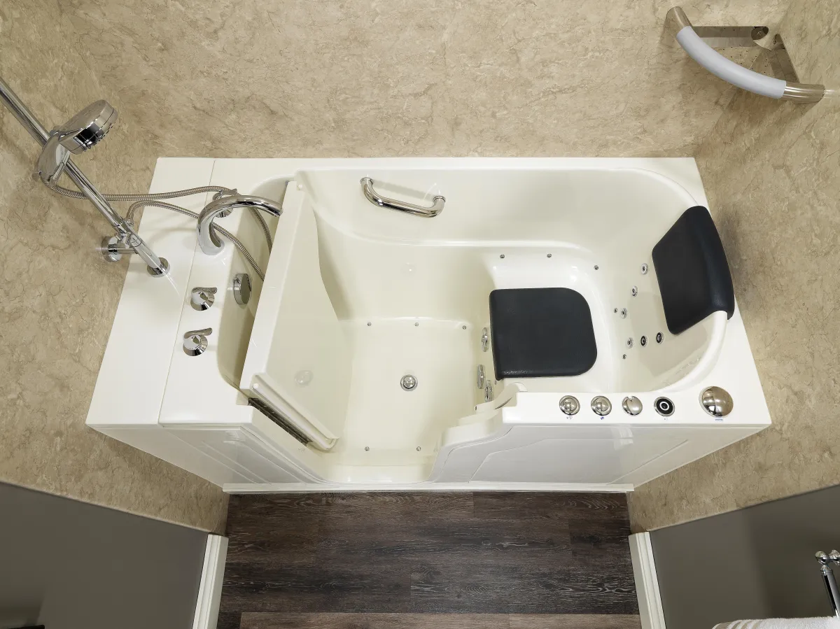 Infinity Premiere Services accessible walk-in shower installation in Northwest Ohio - modern bathroom remodel with grab bars and safety features in Findlay and Toledo