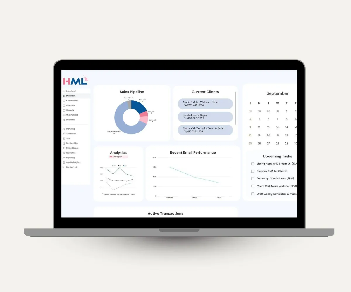 Mock up of Her Market Lab platform for real estate agents