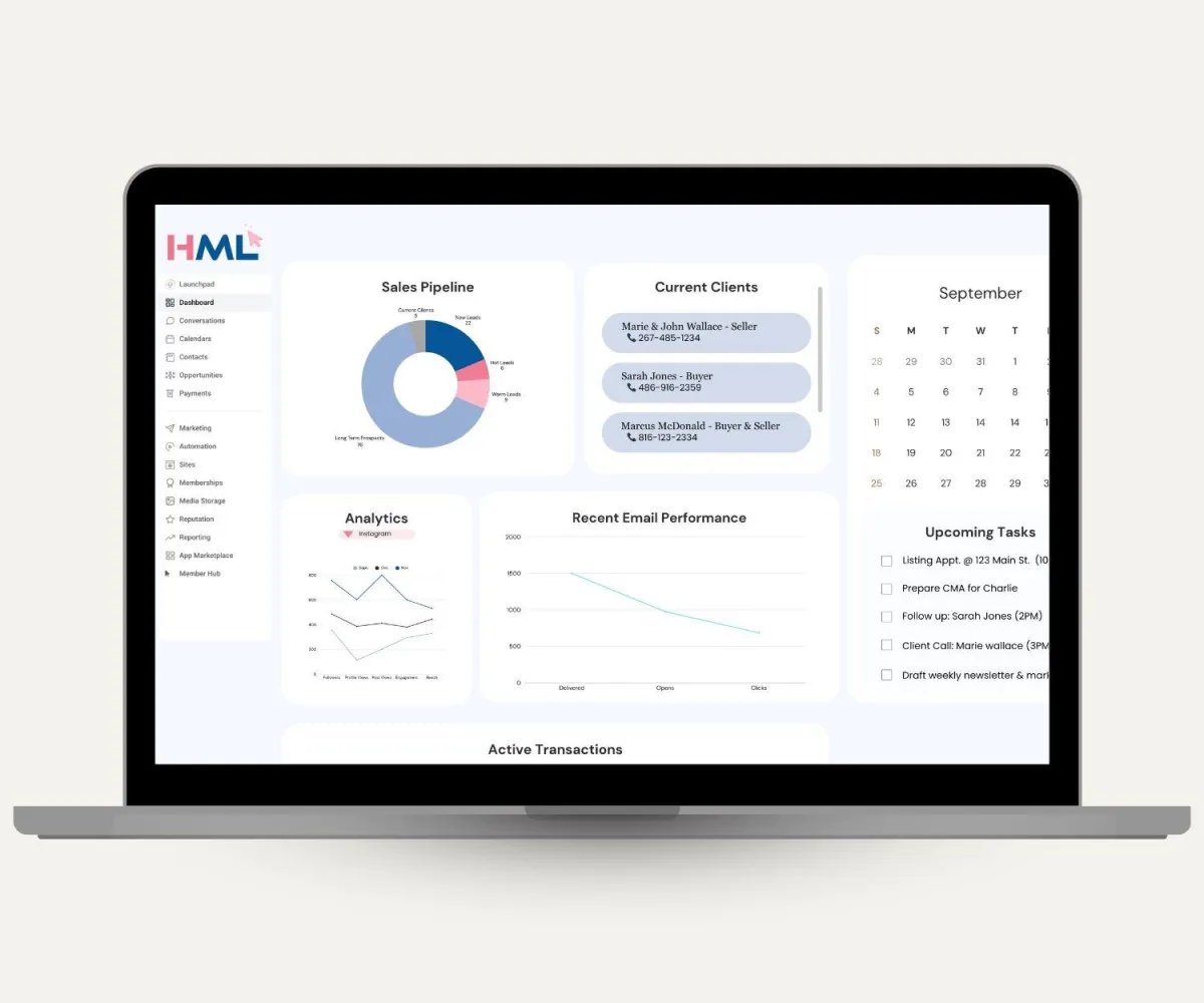 Mock up of Her Market Lab platform for real estate agents
