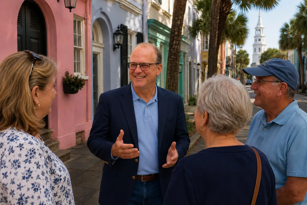 Kendal meets with locals at Rainbow Row