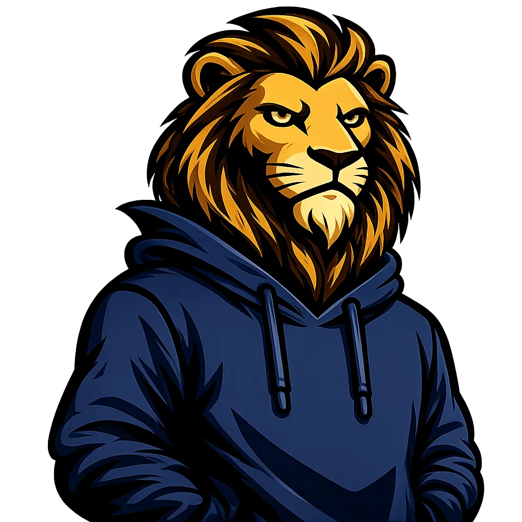 Lion character illustration representing relaxed leadership