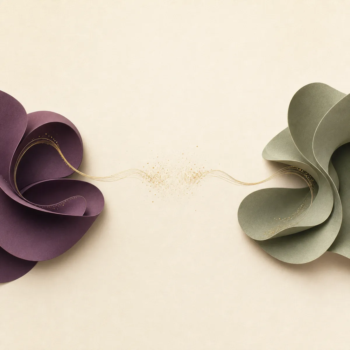 Symbolic energetic cord gently releasing between two separate forms during a cord-cutting practice