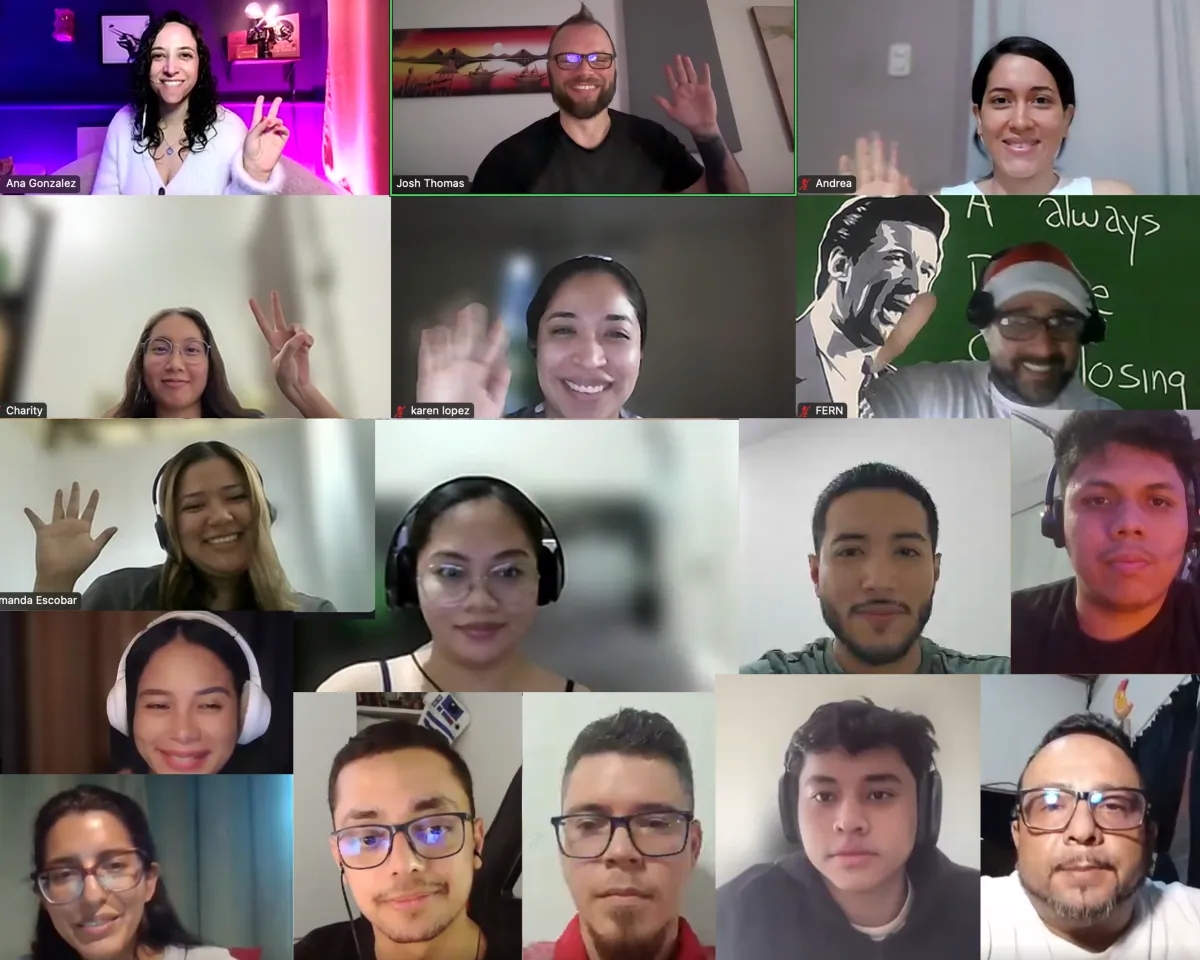 VAIQ virtual assistant team zoom call collage - Managed remote talent team using the PULSE management system