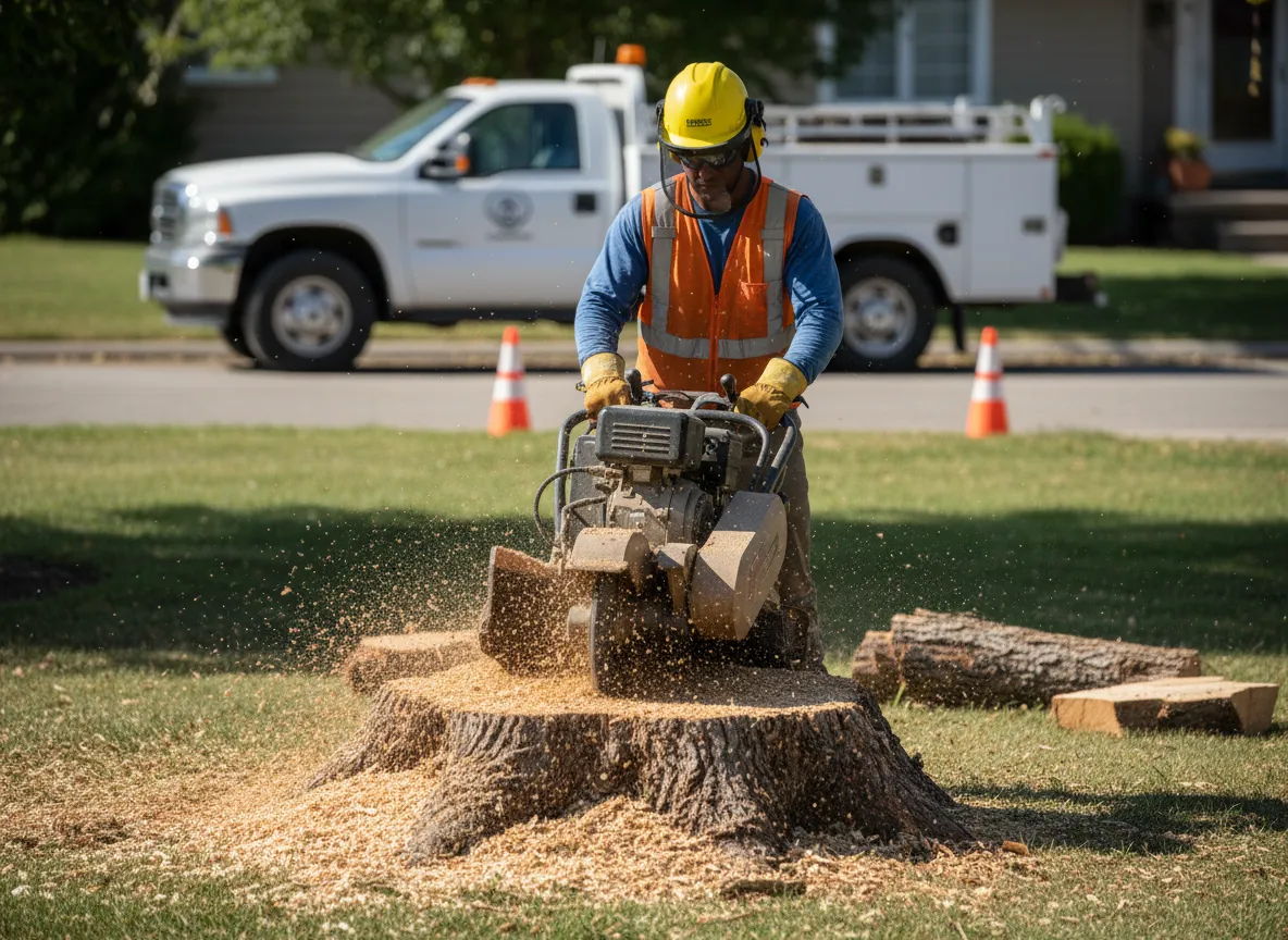 stump removal crew member in logan