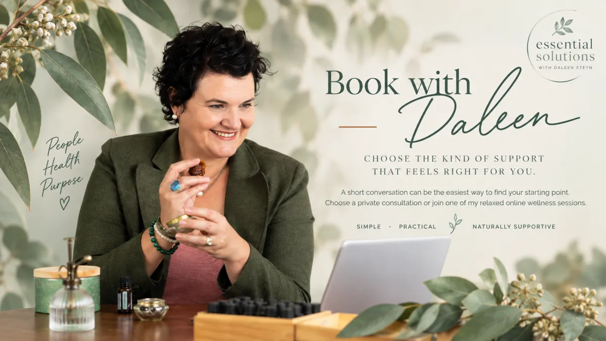 Daleen Steyn, founder of Essential Solutions, offering personal essential oil and natural wellness guidance in South Africa
