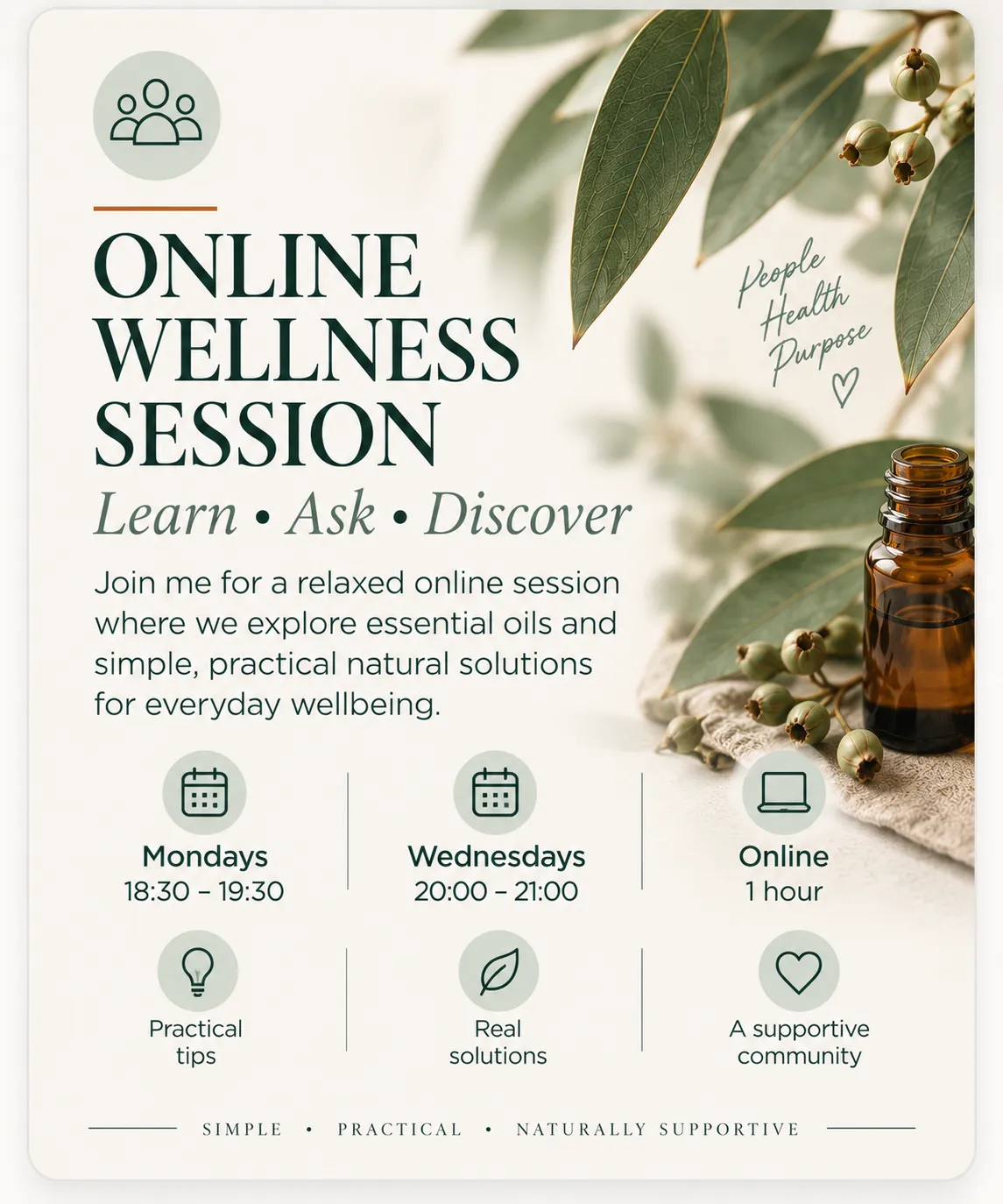 Online wellness session with Daleen Steyn exploring essential oils and practical natural wellness solutions