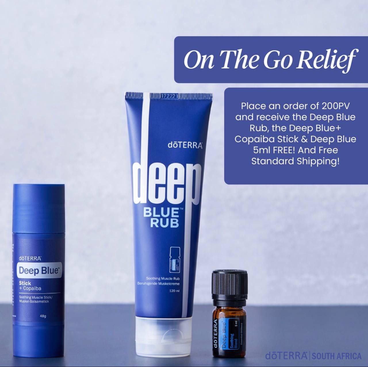 Deep Blue Stick and Deep Blue Rub for soothing muscle and joint comfort, mobility and recovery support