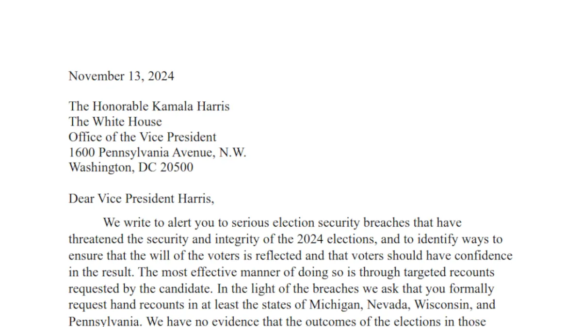 Letter to Warn Vice President Harris