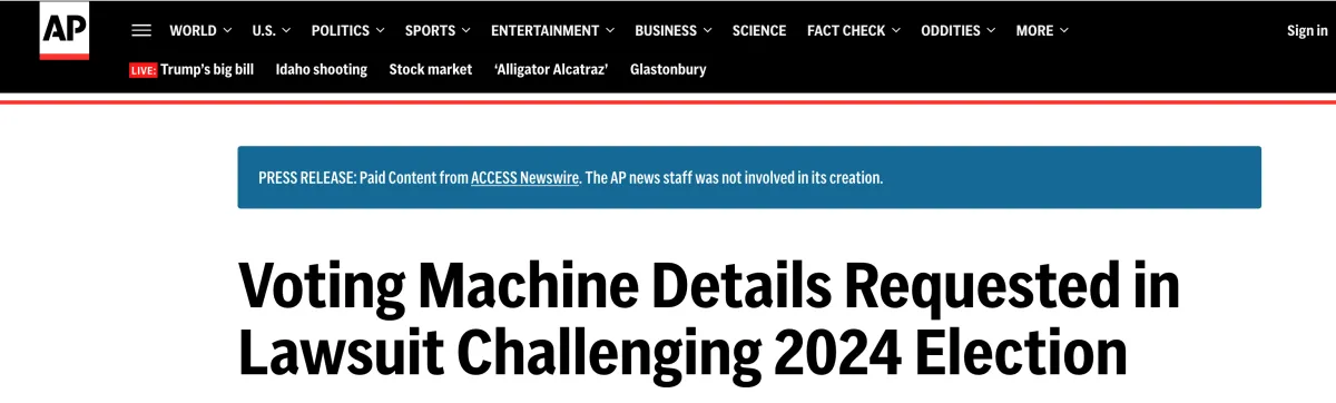 Voting Machine Details Requested in Lawsuit Challenging 2024 Election