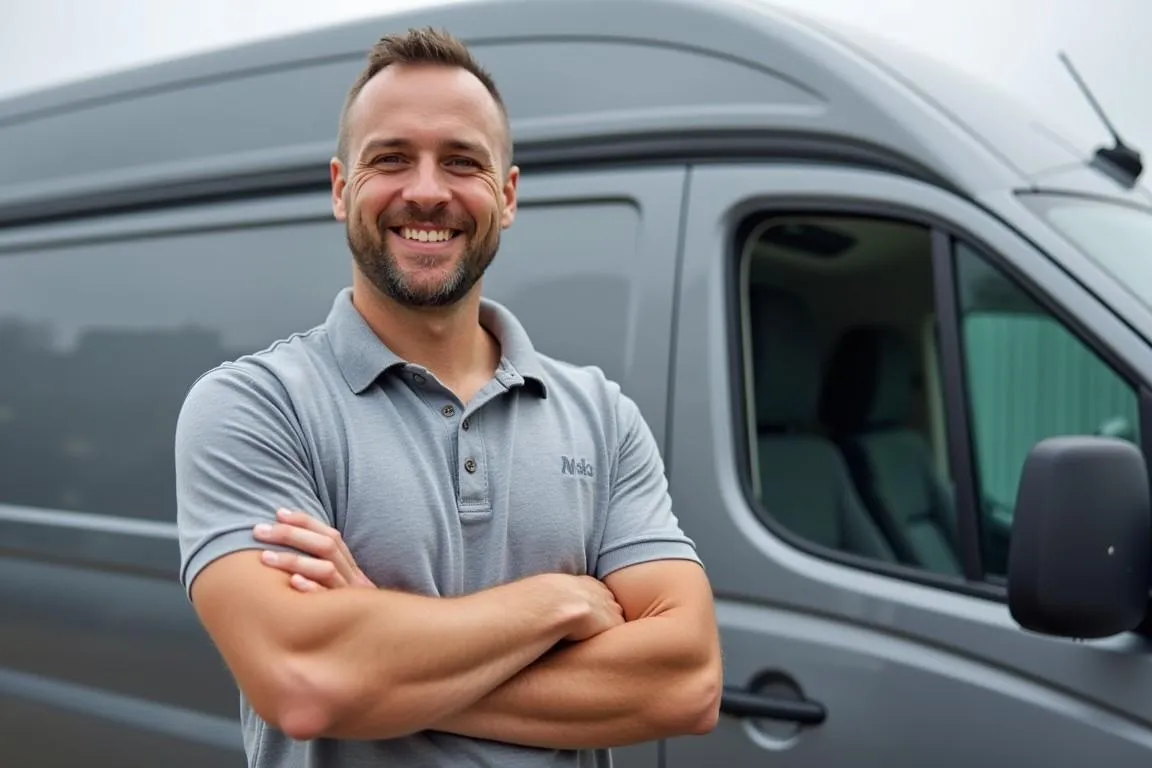 Crew in front of plumbing van