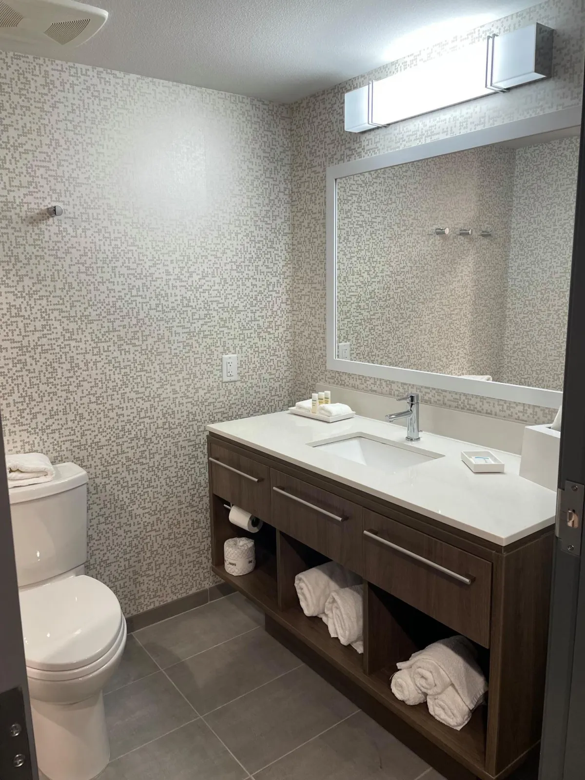 Photo of a renovated bathroom in a hotel.