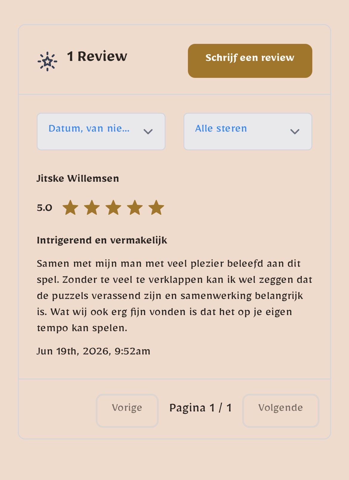 5-sterren review van een klant; Intrigeren en vermakelijk