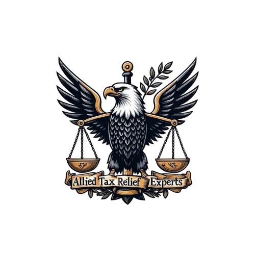 A professional tax advisor in a modern office, reviewing documents with a client, both appearing confident and engaged. The background features soft blue tones and subtle branding elements, conveying trust and expertise.