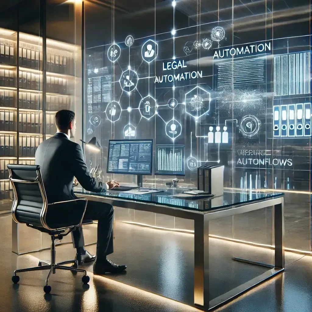 Legal professional using AI automation tools for law firm workflow management and case tracking