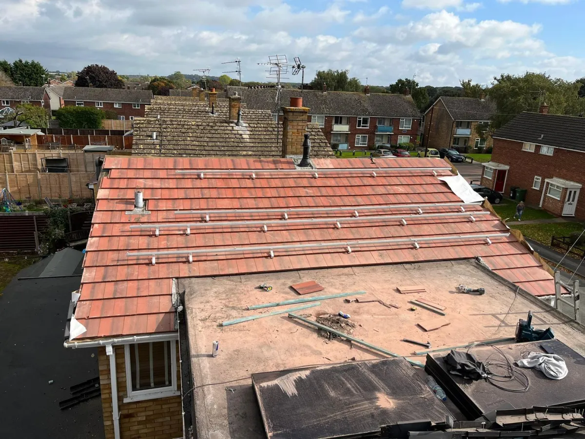 Completed roof replacement in Worcester by JF Roofers, showcasing expertly installed new roof tiles, providing long-lasting durability, enhanced protection, and a professional finish for the property.