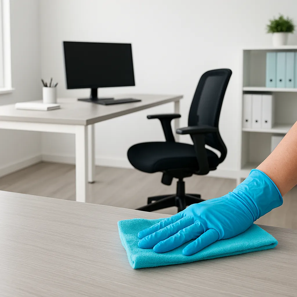 witte tafel met een blauwe schoonmaakdoek