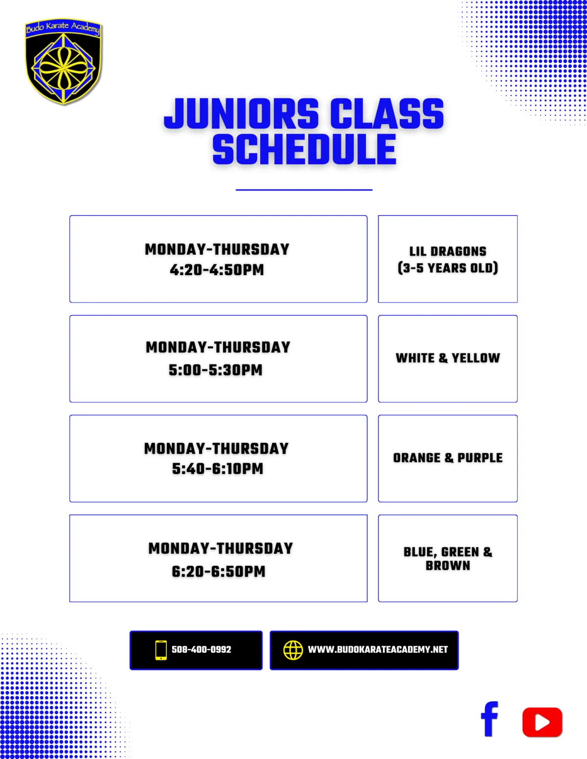 Budo Karate Academy Juniors Schedule