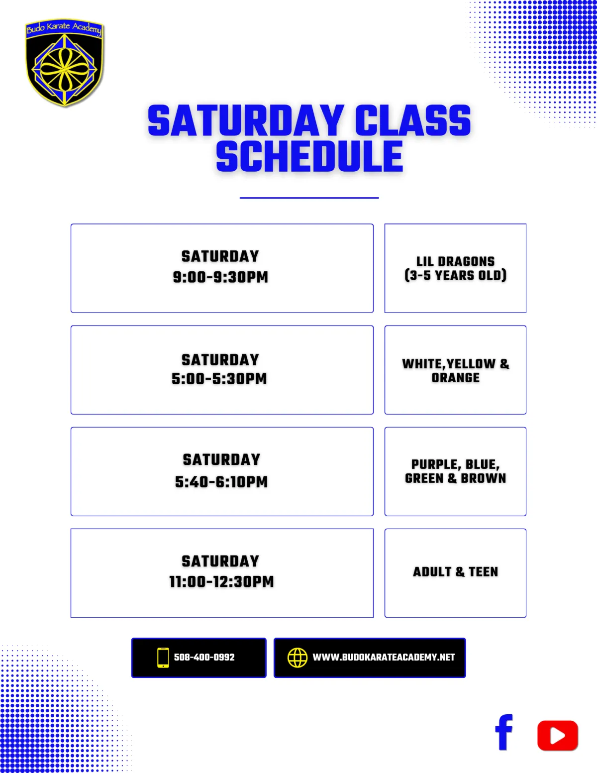 Budo Karate Academy Saturday Schedule