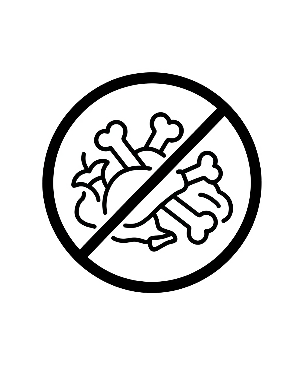 Áthúzott csontok és ételmaradék ikon – Tilos a csont és hulladék elhelyezése jelzés