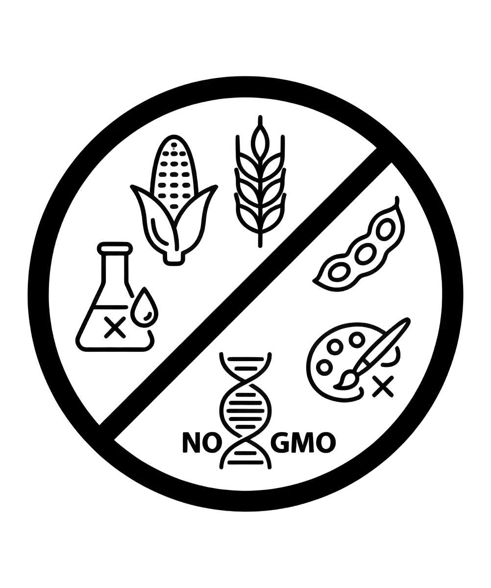 Mindenmentes élelmiszer piktogram: GMO-, glutén-, szója- és mesterséges színezék-mentes jelölés