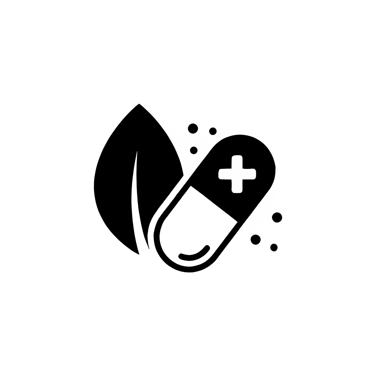 Természetes gyógymód ikon: növényi levél és orvosi kapszula illusztráció