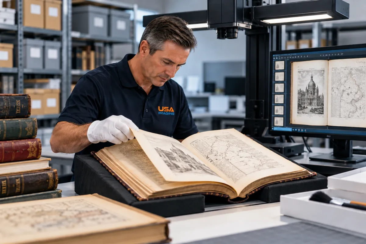 Industrial production document and architectural blueprint scanner hardware at USA Imaging lab