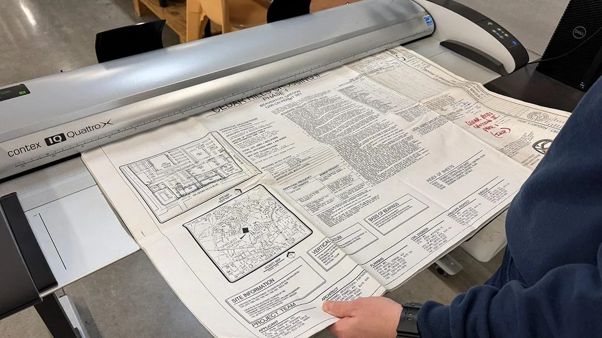 Large-format scanning of architectural blueprints and engineering drawings