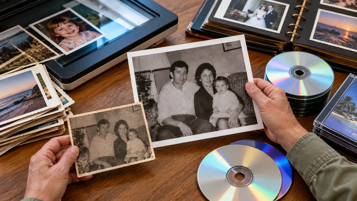 High-resolution scanning of family photographs, albums, and historical pictures