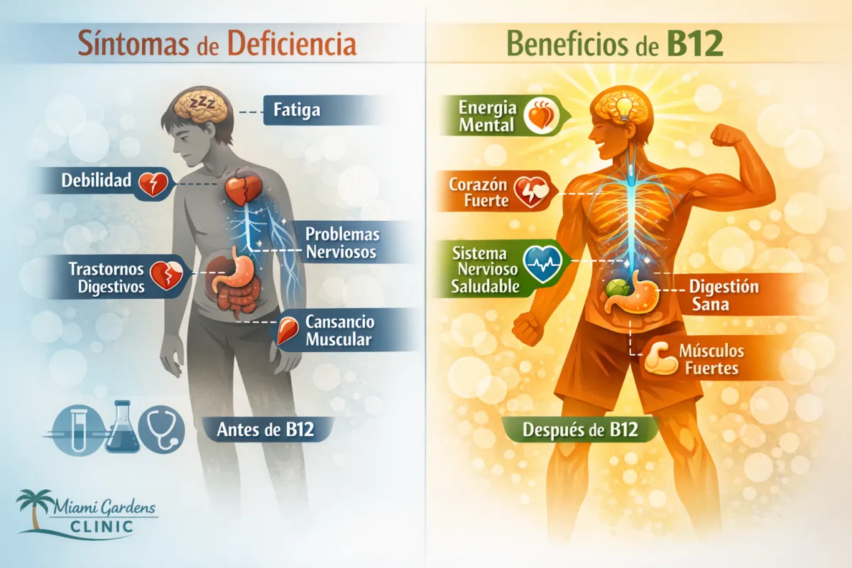 Inyecciones de vitamina B12 en Miami Gardens por solo $15 cada una. Paquete 4x $60/mes. Más energía en 24-48h. Llama 786-446-9414.