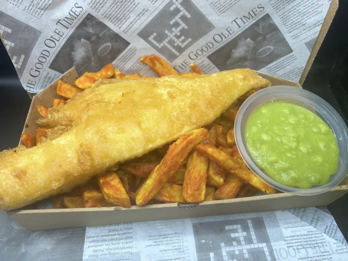 Freshly cooked fish and chips at Black Country Chippy takeaway
