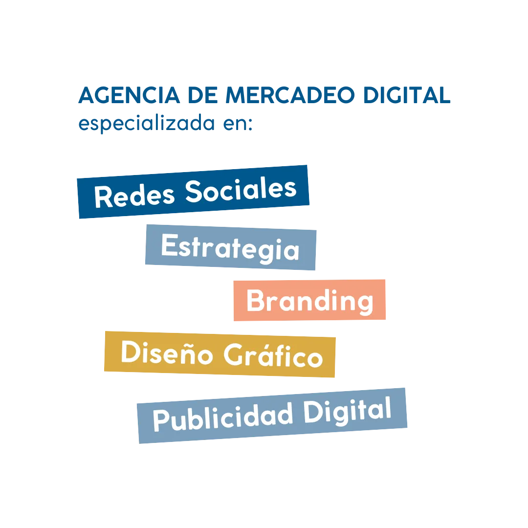 Somos una agencia de mercadeo digital especializada en: redes sociales, estrategia, branding, diseño grafico y publicidad pagada. 