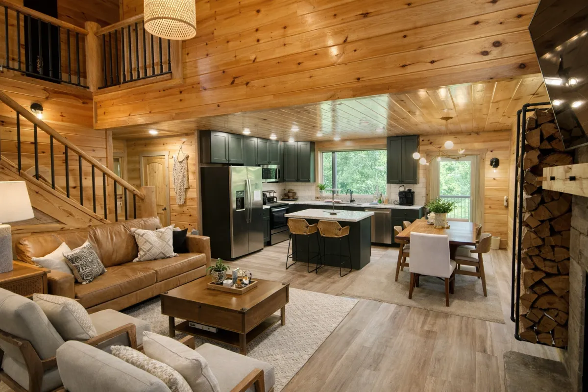 lighted house beside trees