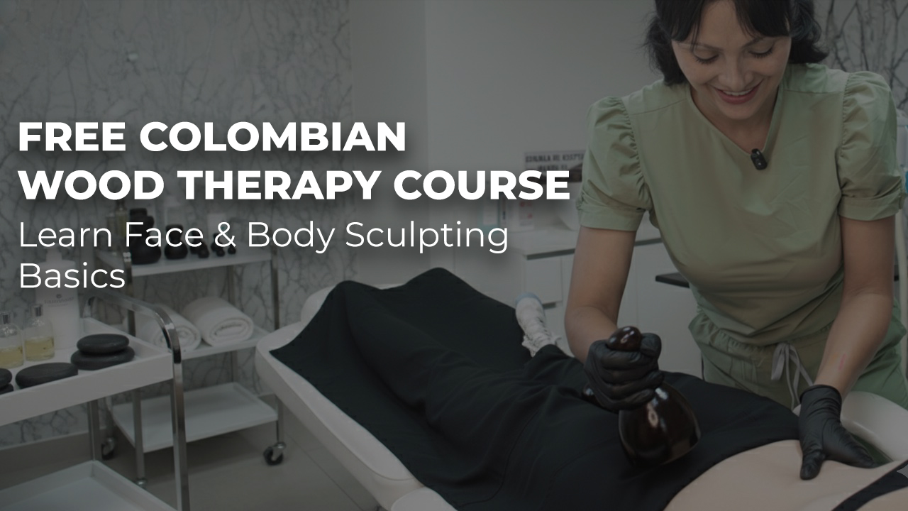 Colombian body sculptor demonstrating wood therapy in a serene, sunlit studio