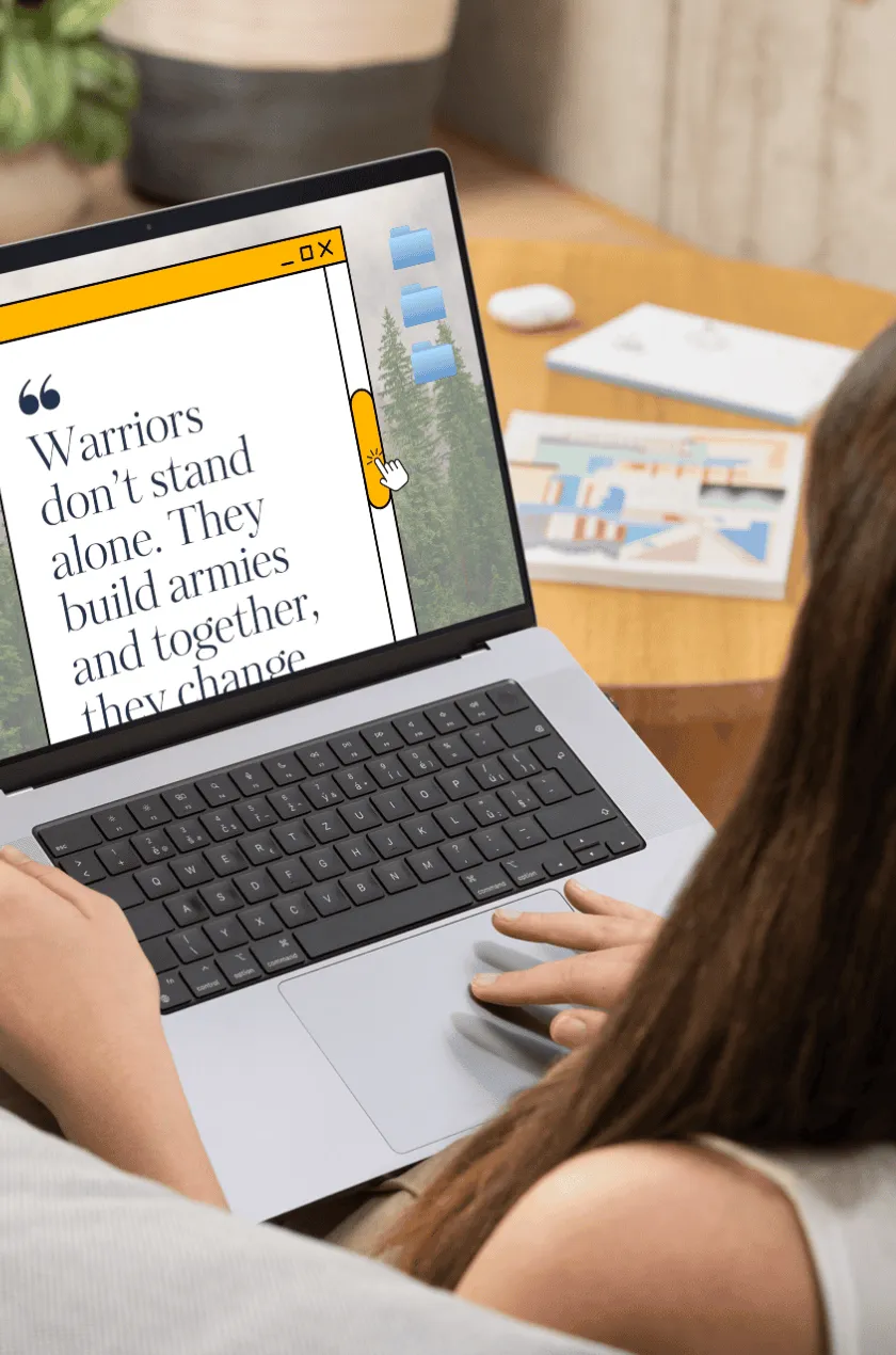 Laptop showing The Warrior Mindset quote book