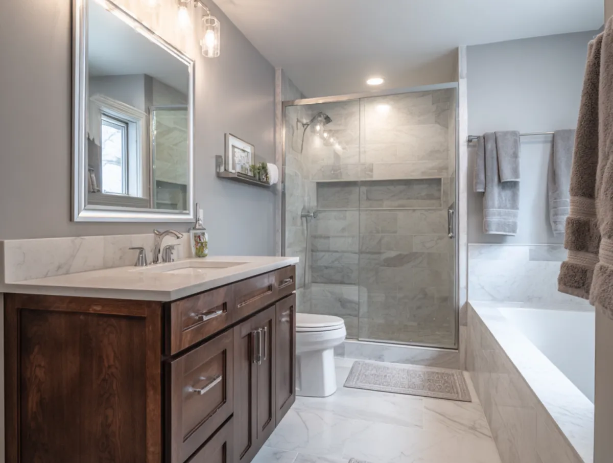 Professional handyman repairing kitchen cabinet in modern white kitchen providing expert home repair and maintenance services for homeowners in North Carolina