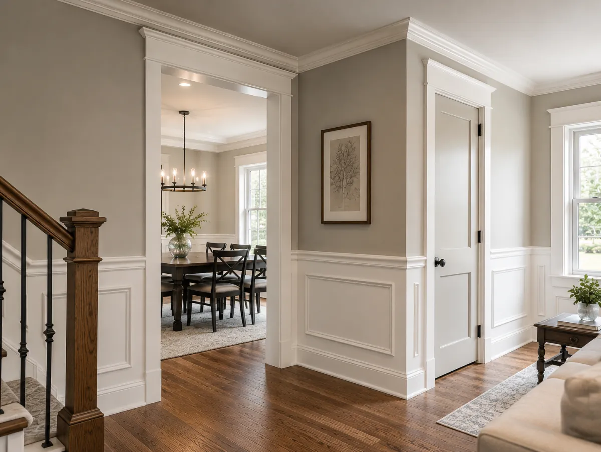 Professional handyman repairing kitchen cabinet in modern white kitchen providing expert home repair and maintenance services for homeowners in North Carolina