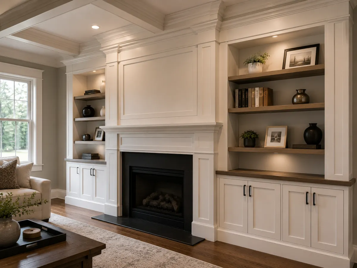 Professional handyman repairing kitchen cabinet in modern white kitchen providing expert home repair and maintenance services for homeowners in North Carolina