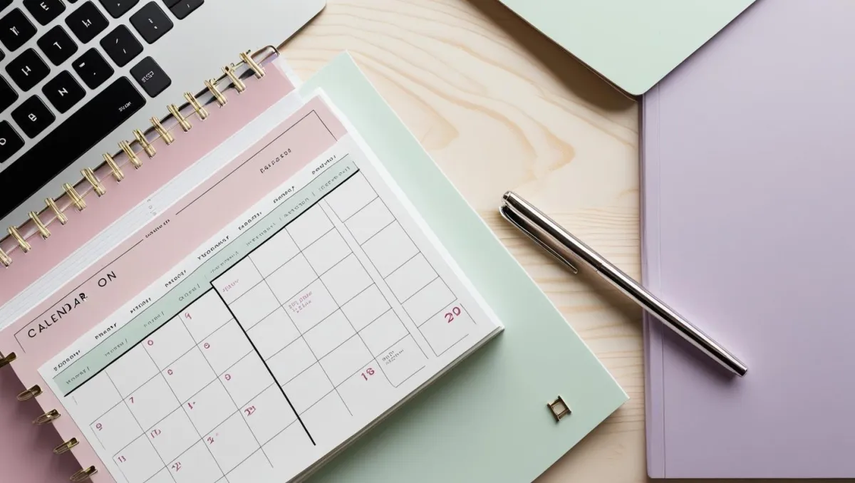 Open planner calendar on a desk with laptop and pen, representing Sheri Personal Executive Assistant scheduling and calendar management services.