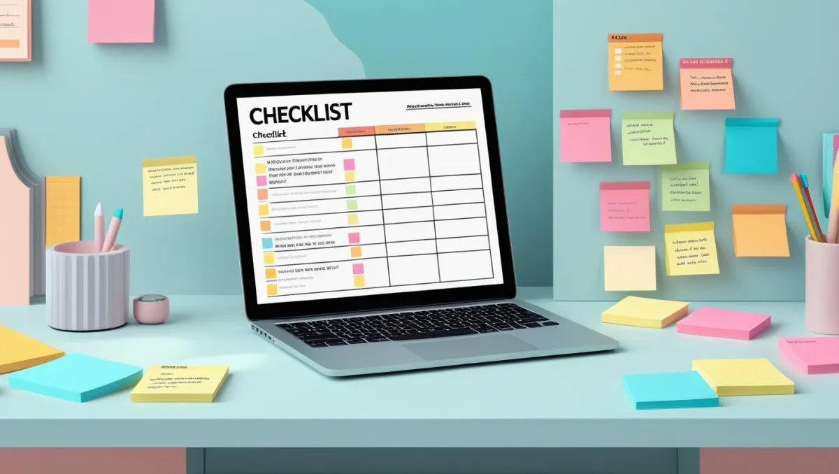 Laptop displaying checklist surrounded by colorful sticky notes on a desk, representing Sheri Personal Executive Assistant task and project coordination services.