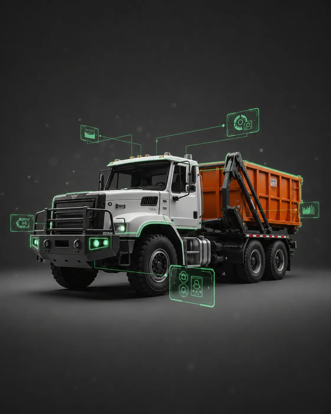 A heavy-duty service truck mixed with an emerald CRM digital pipeline
