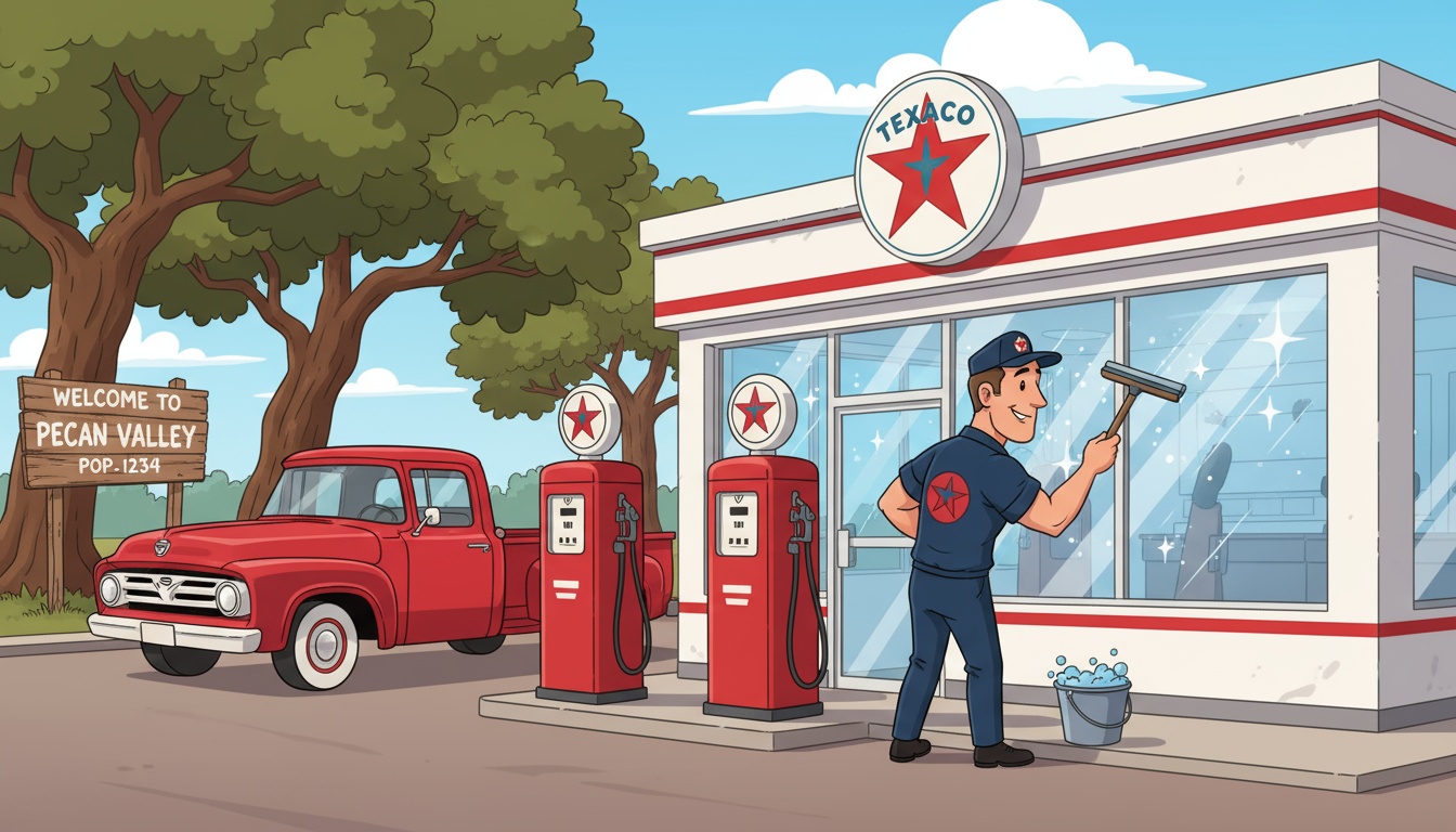 cleaning windows on gas station